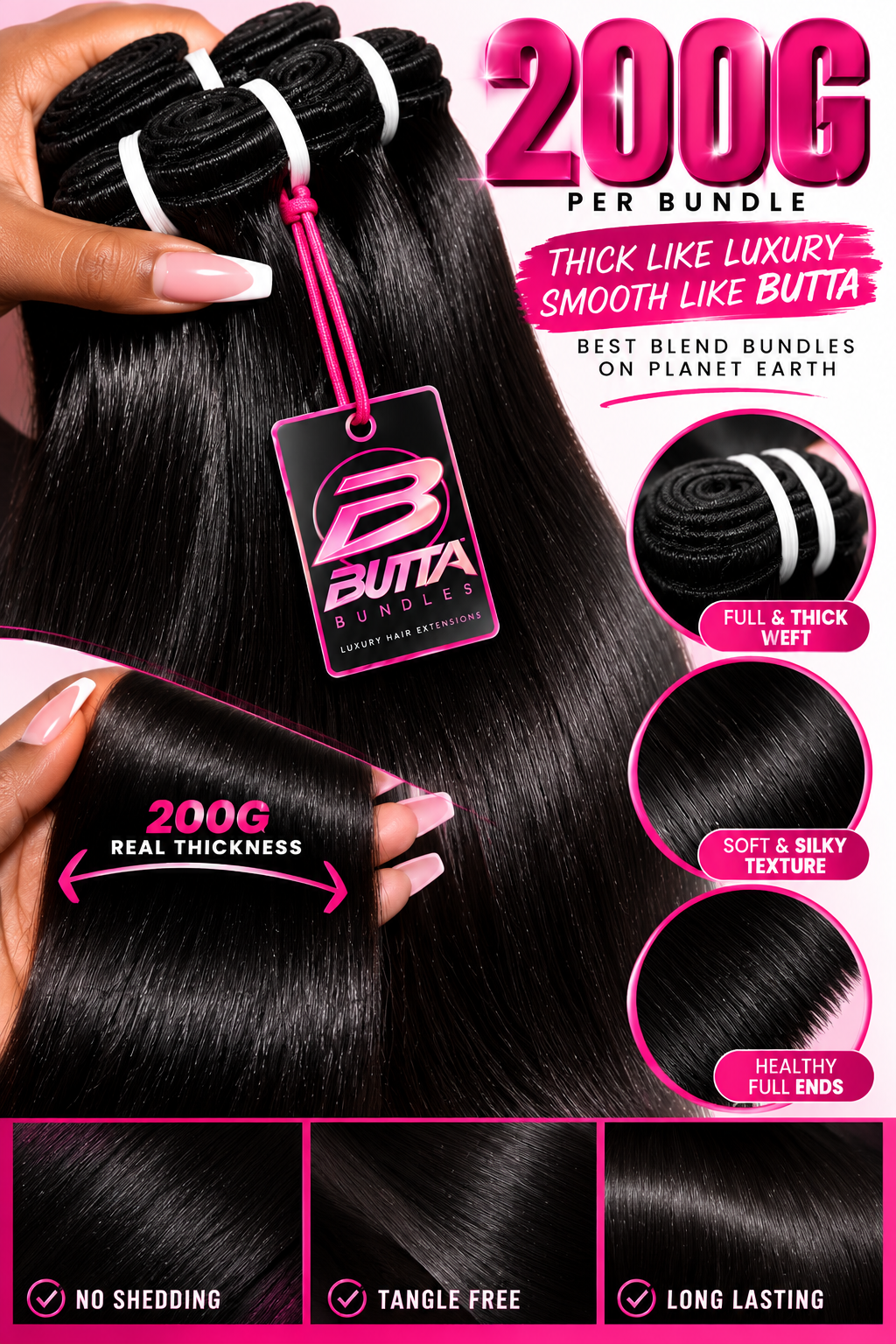 BUTTA BUNDLES STRAIGHT 200G LUXURY HUMAN HAIR BLEND 💗